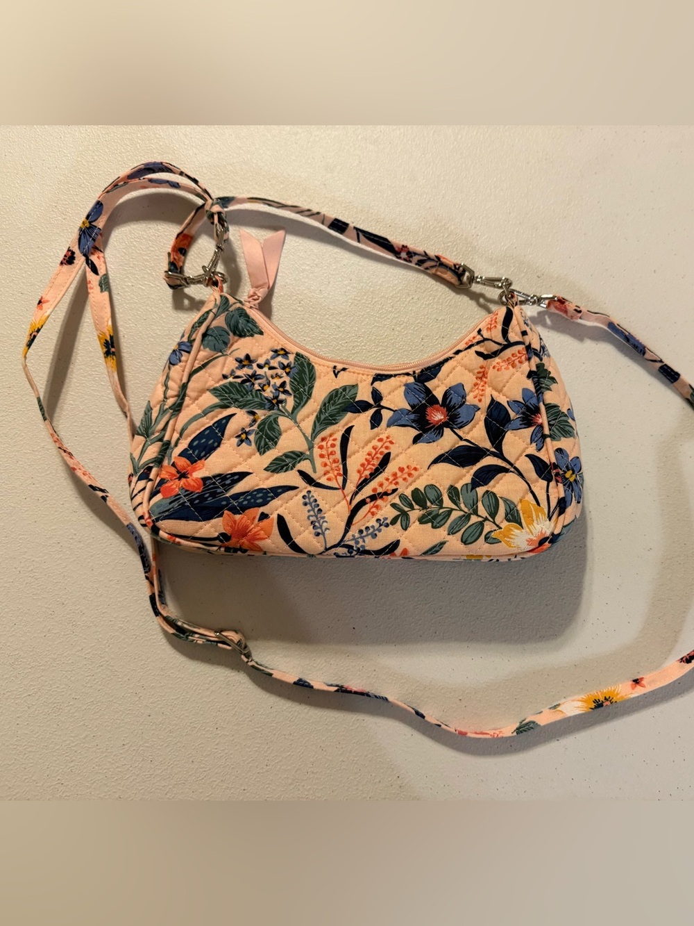Vera Bradley Frannie Mini Crescent Crossbody Purse In Paradise Coral And Wallet